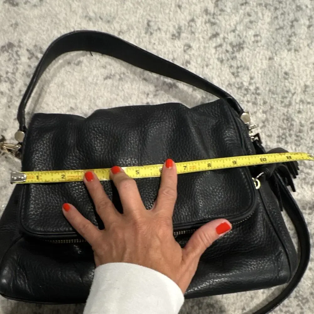 kate spade new york Black Pebbled Shoulder/Crossbody Bag Zip Tassel Medium